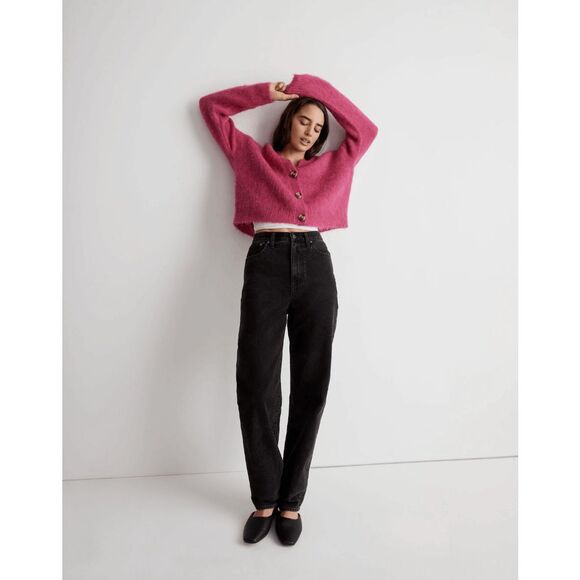 Madewell Heather Fuchsia Brushed Knit Crop Cardigan Sweater Women's Size Large - Picture 1 of 7